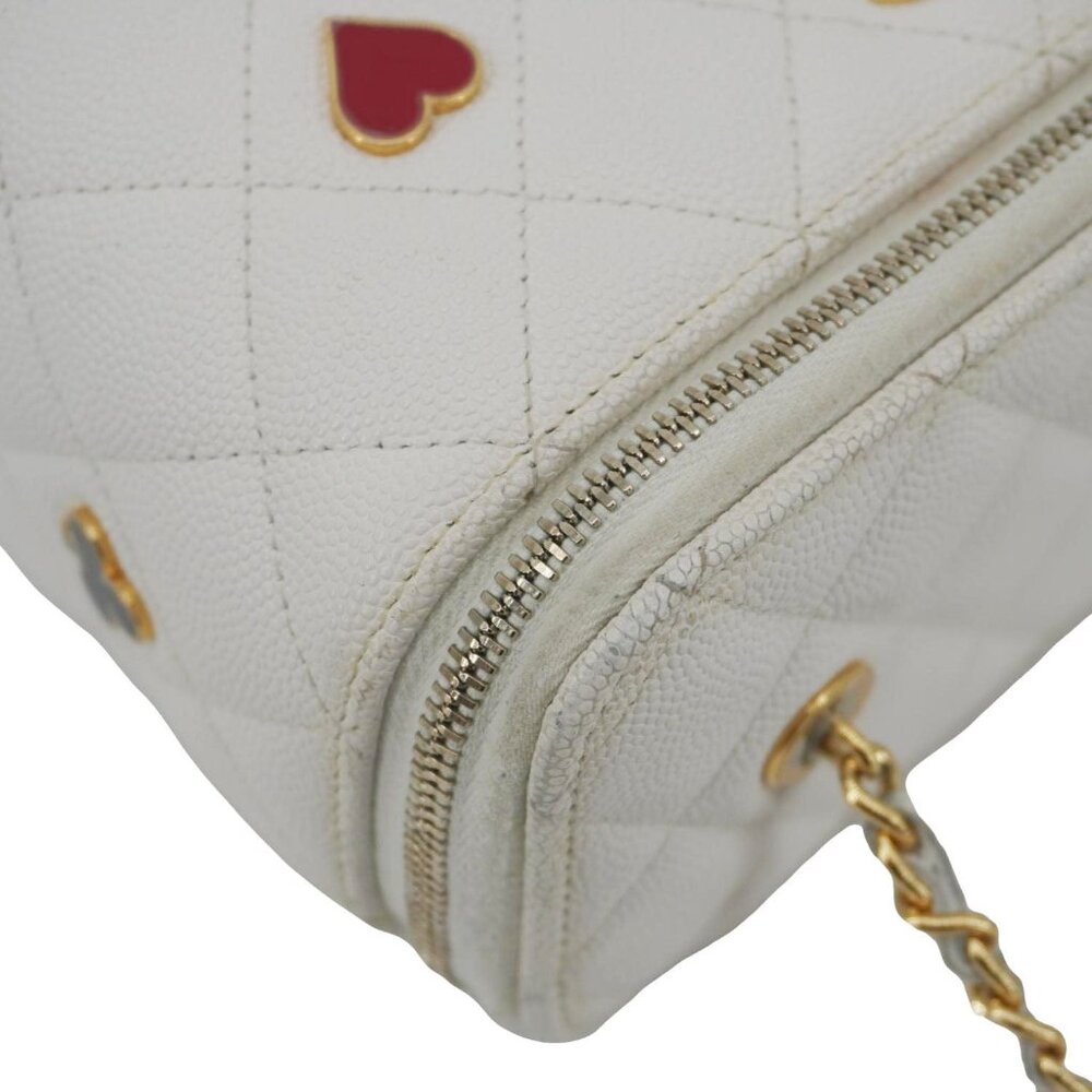 Chanel  Coco Casino Small Quilted Caviar Leather Chain Vanity Case White - Picture 6 of 16